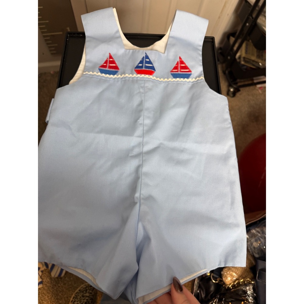 Vintage Sylvia Whyte Boats Nautical Romper 3T Embroidered
